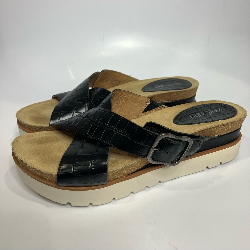 Josef Seibel black criss cross platform Sandals slides women’s‎ size 40 casual